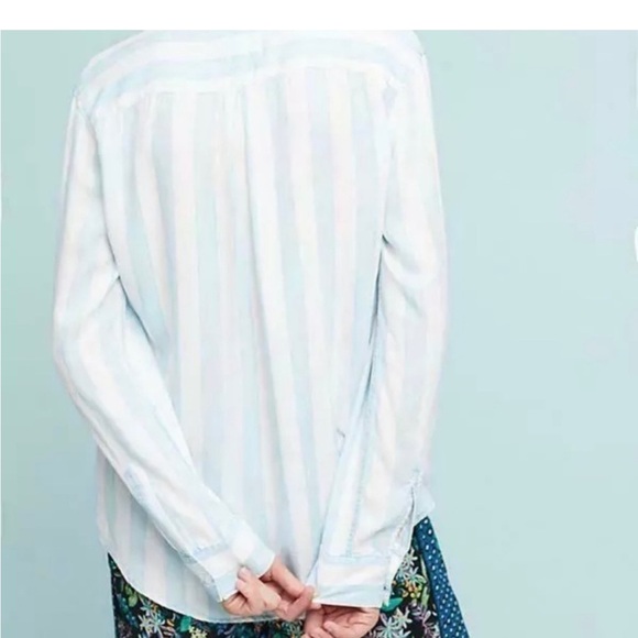 Rails Uni Light Blue and White Striped Lace-Up Blouse XS - Picture 9 of 9